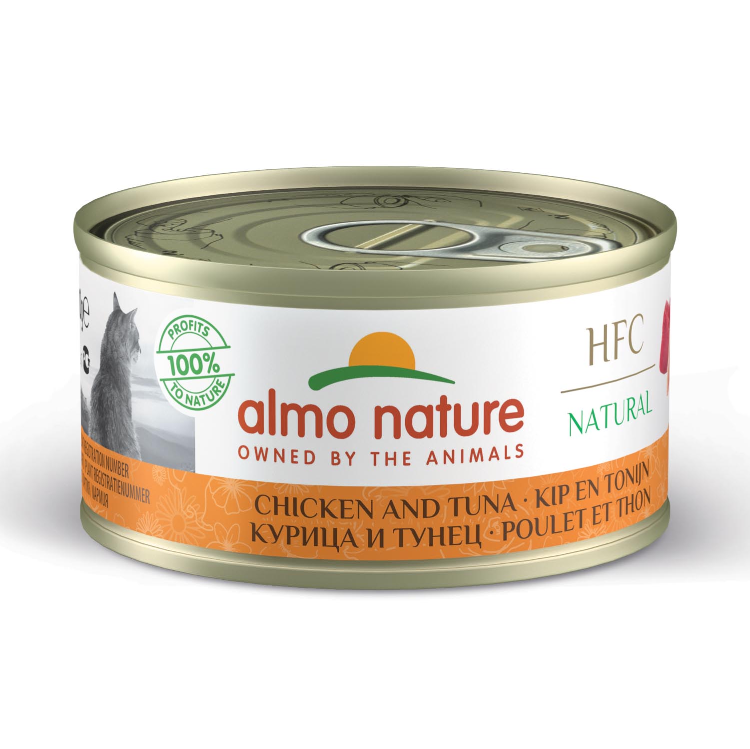 ALMO NATURE HFC NATURAL LATA para Gatos 70g  Pollo y Atún